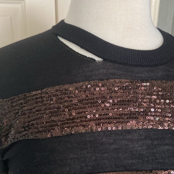 Maje Black Sequin Holiday Sweater FLAWED Size 2 gorgeous - Picture 9 of 10